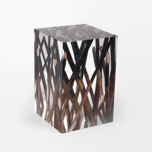 Half-burned Wood Log Stool Table