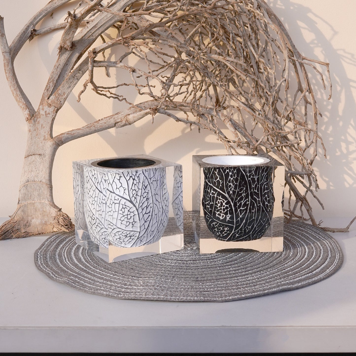 White Leaf Vein Vase