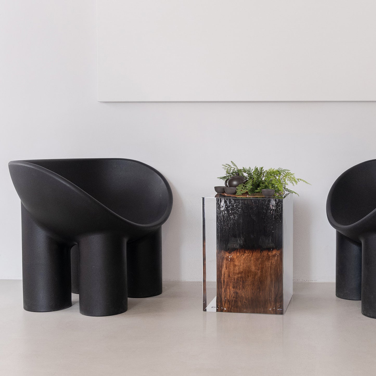 Half-burned Wood Stump Stool Table