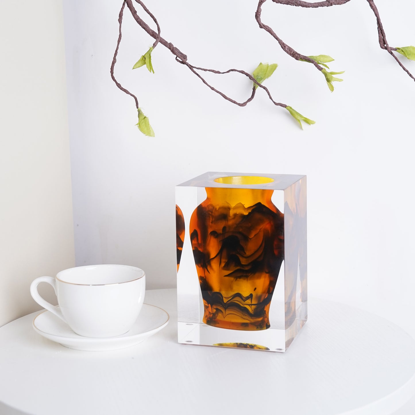 Amber Ink Wash Art Vase
