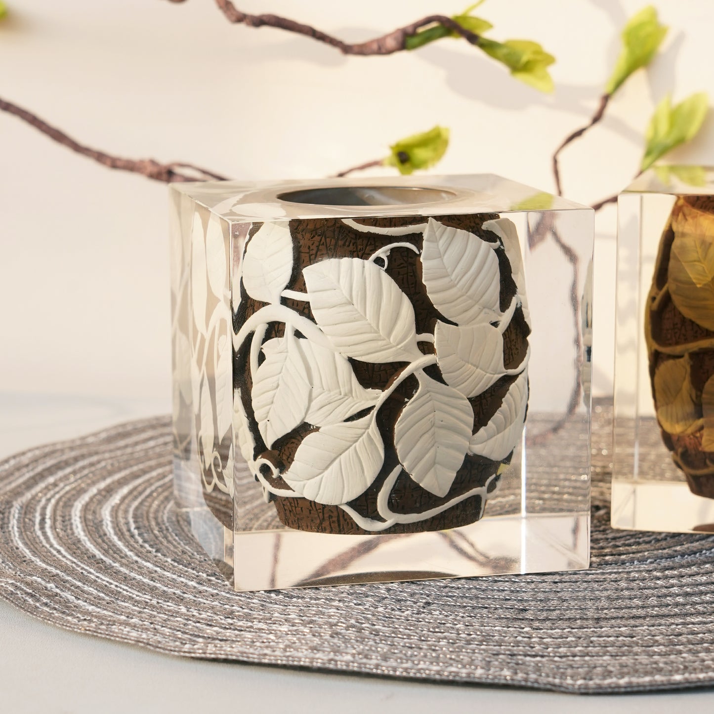 Antique Leaf Vine Vase -  White Vine