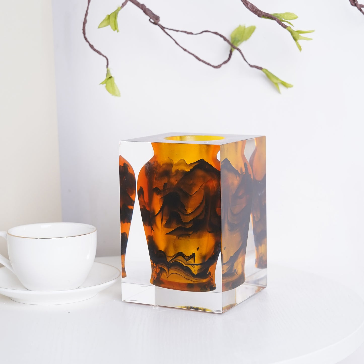 Amber Ink Wash Art Vase