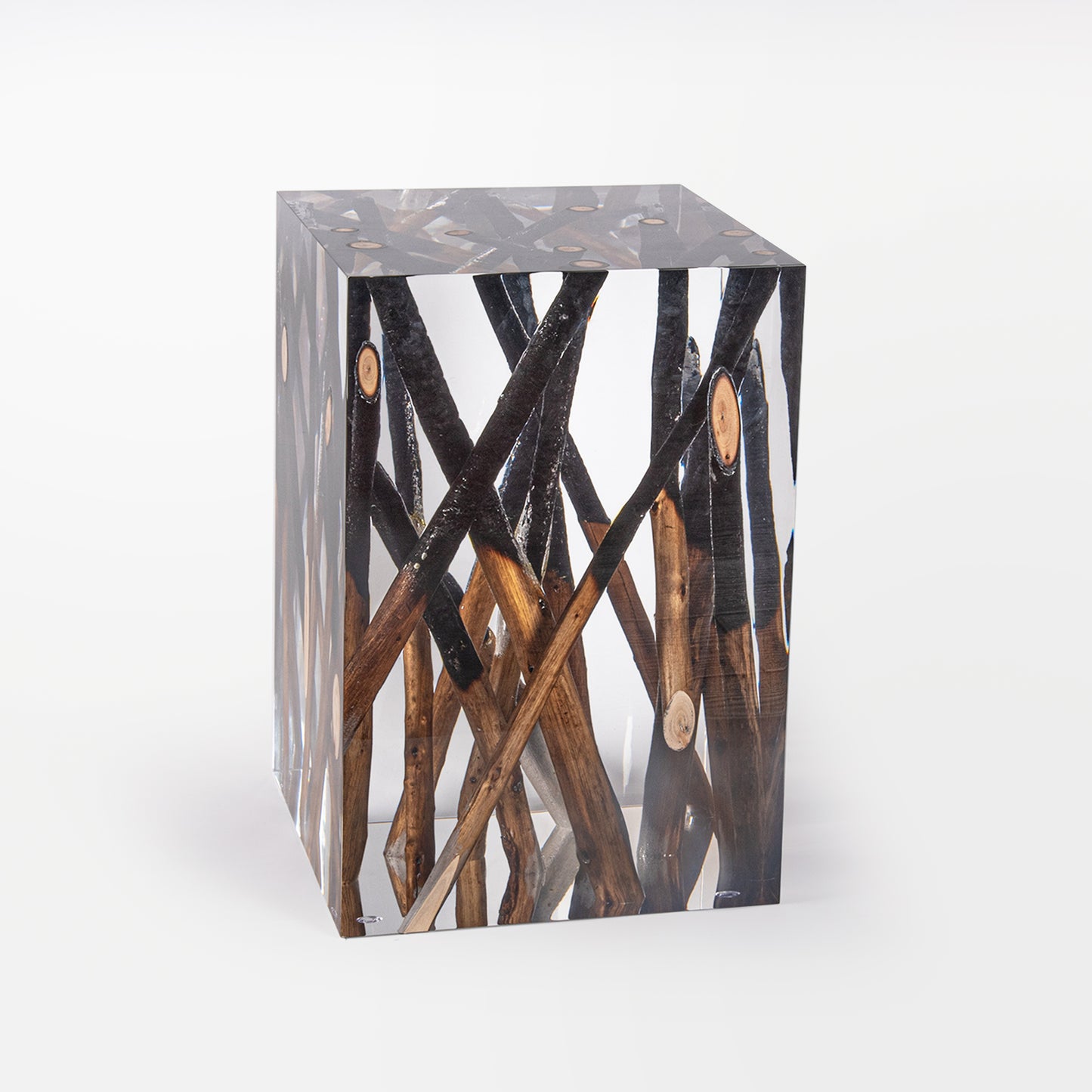 Half-burned Wood Log Stool Table