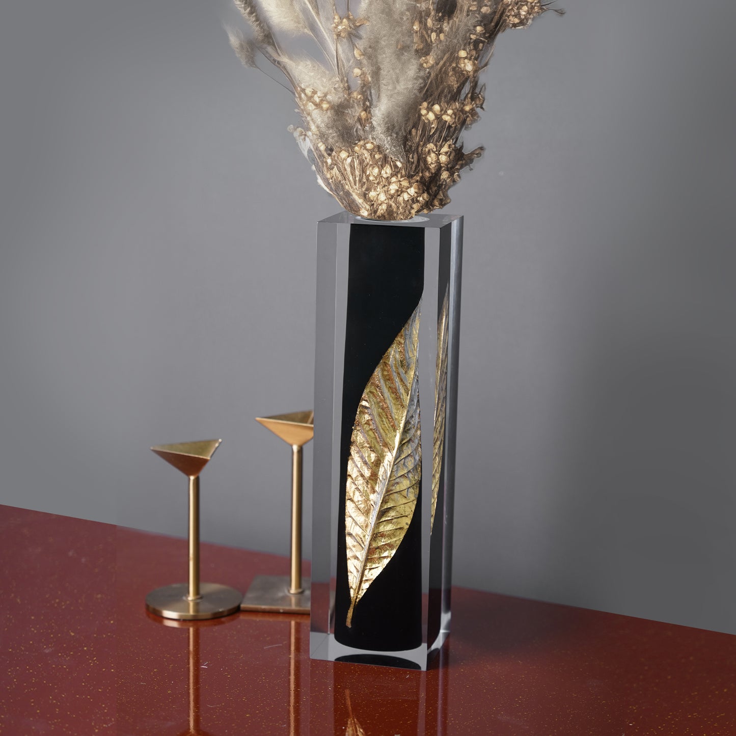 Gold Leaf Black Vase