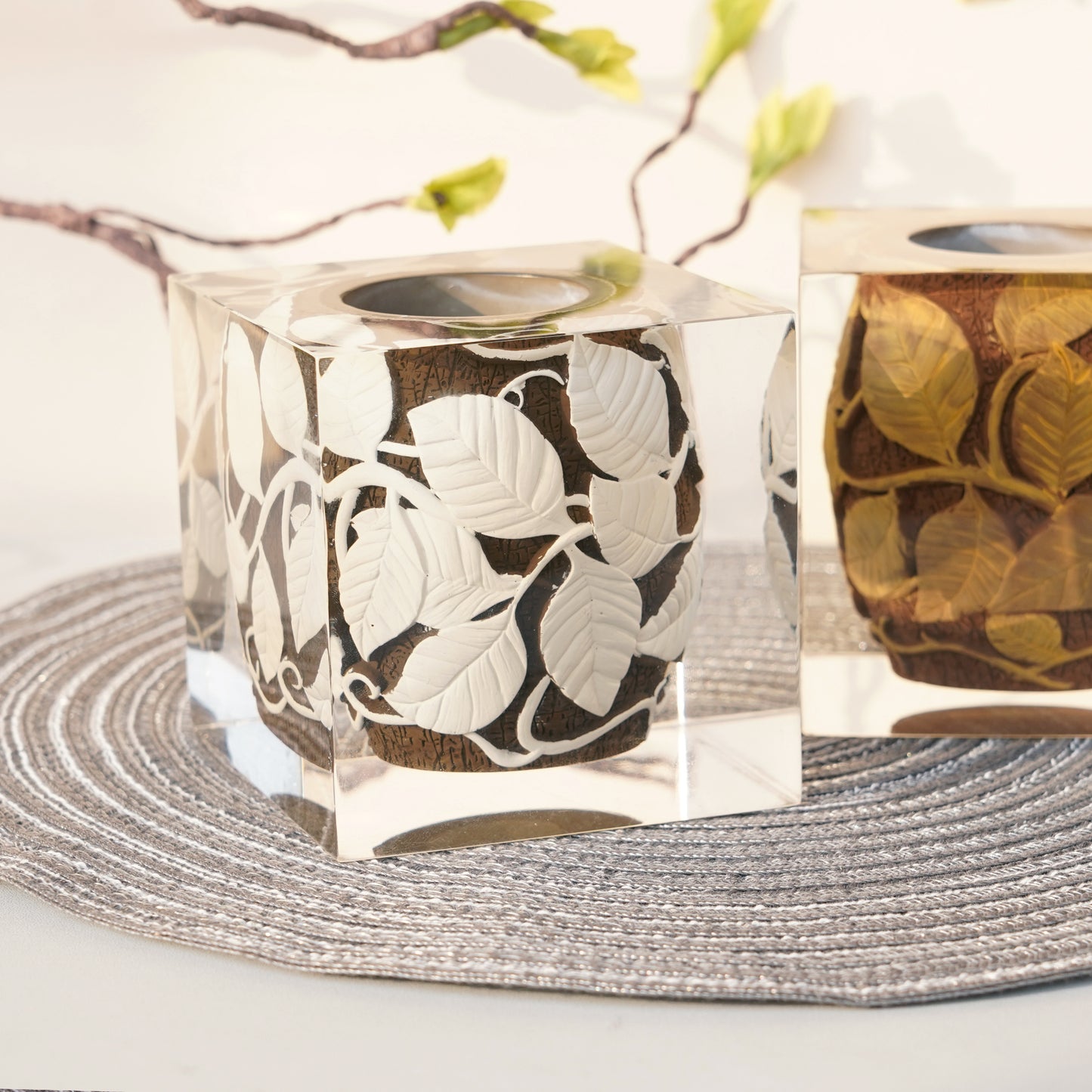 Antique Leaf Vine Vase -  White Vine