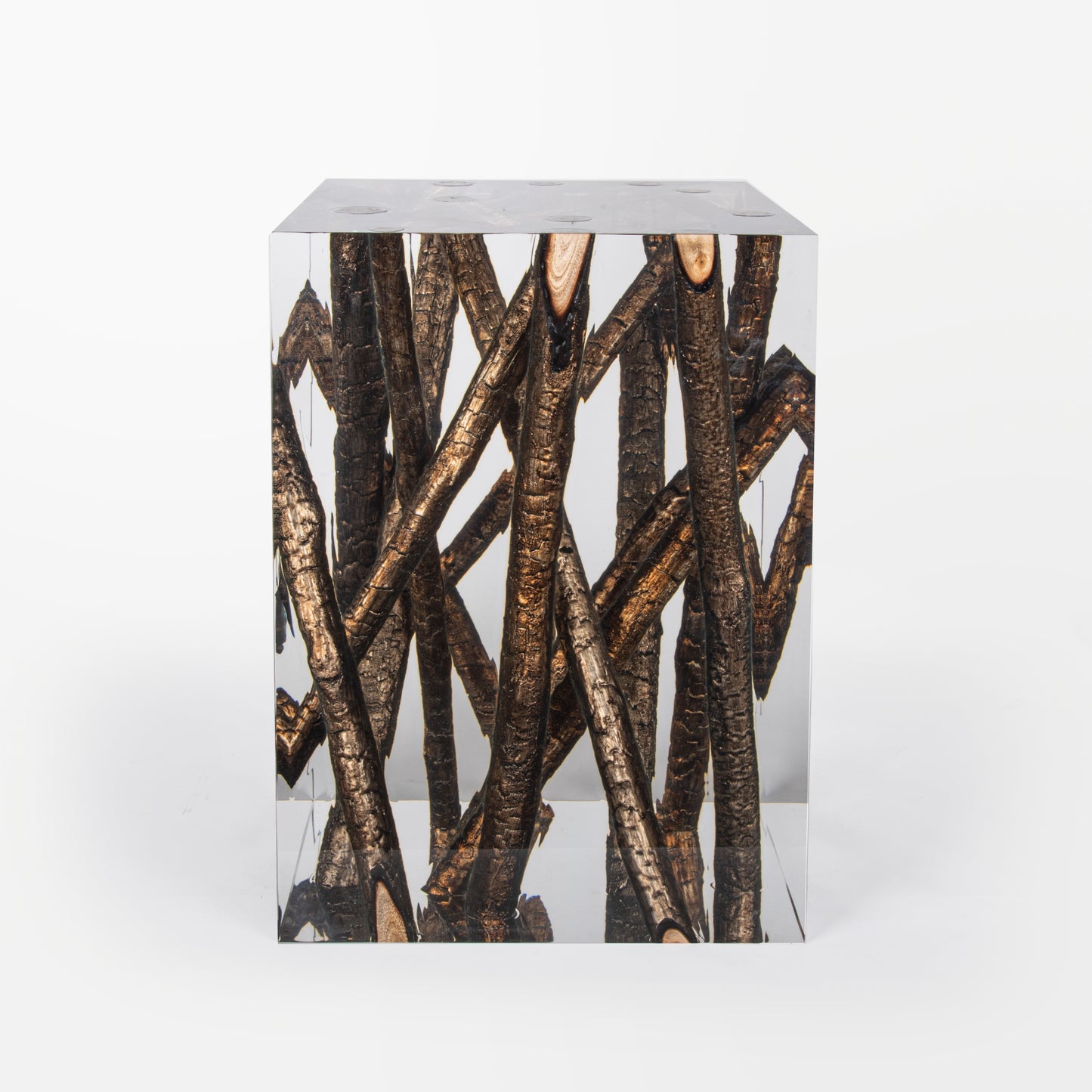 Gilded Burned Wood Log Side table