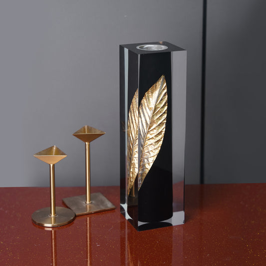 Gold Leaf Black Vase