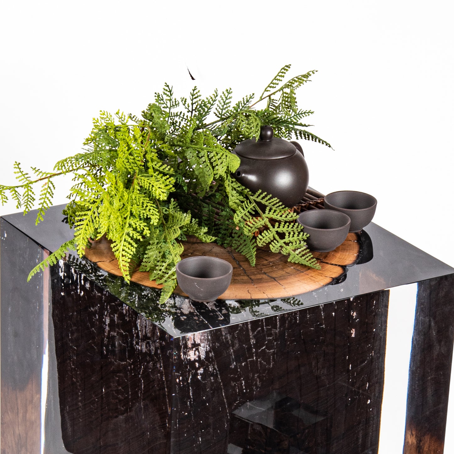 Half-burned Wood Stump Stool Table