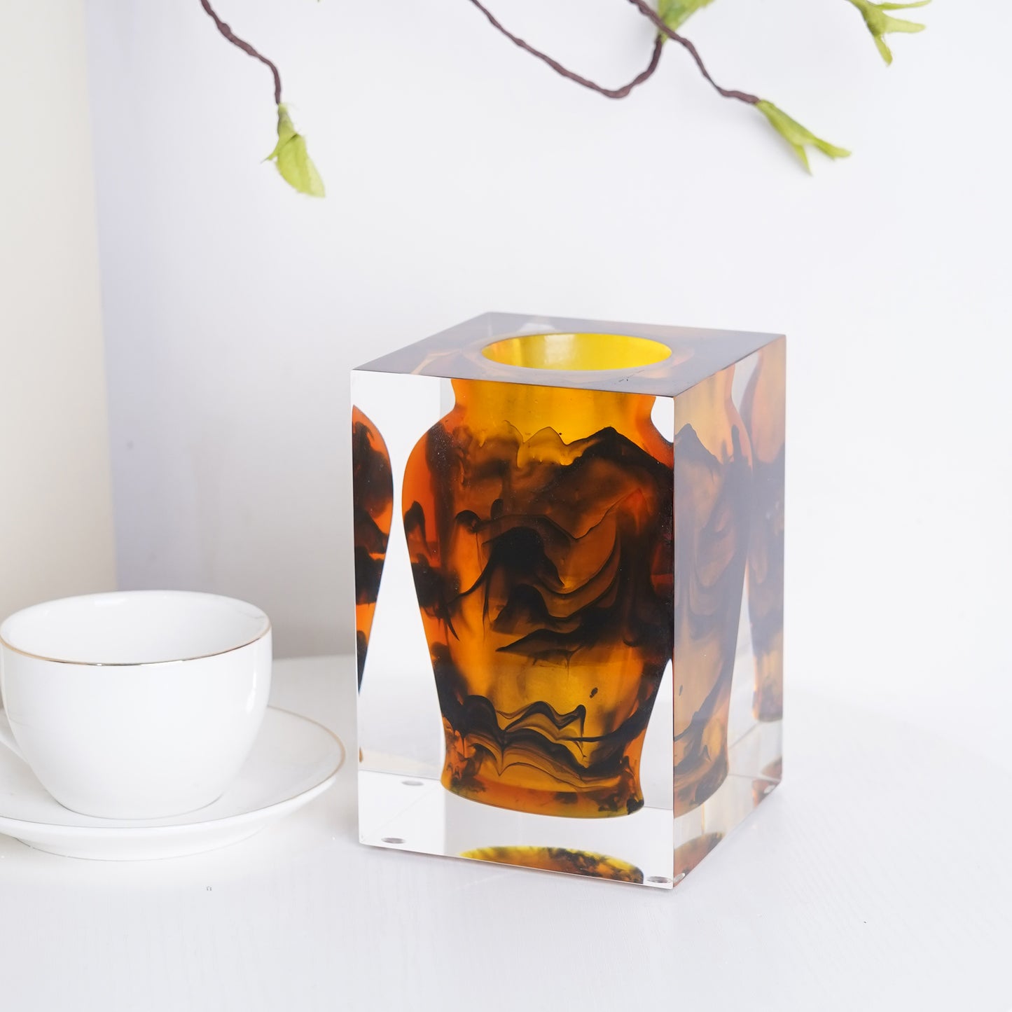 Amber Ink Wash Art Vase