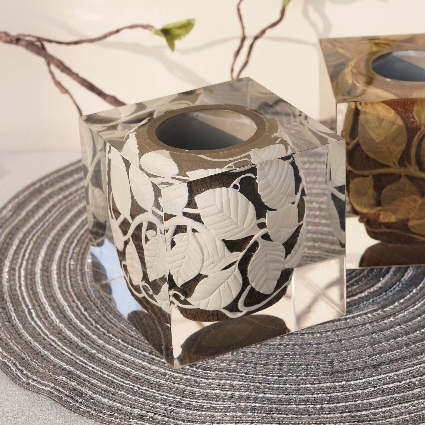 Antique Leaf Vine Vase -  White Vine