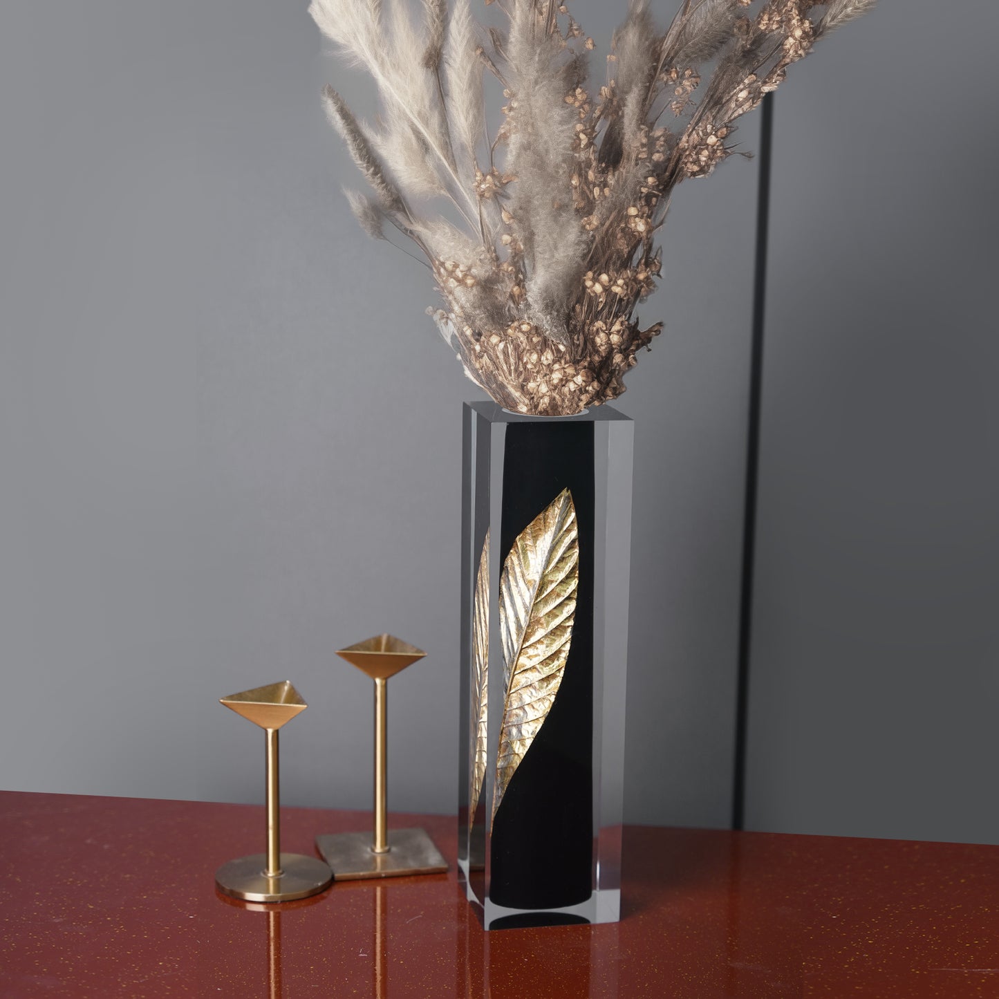 Gold Leaf Black Vase