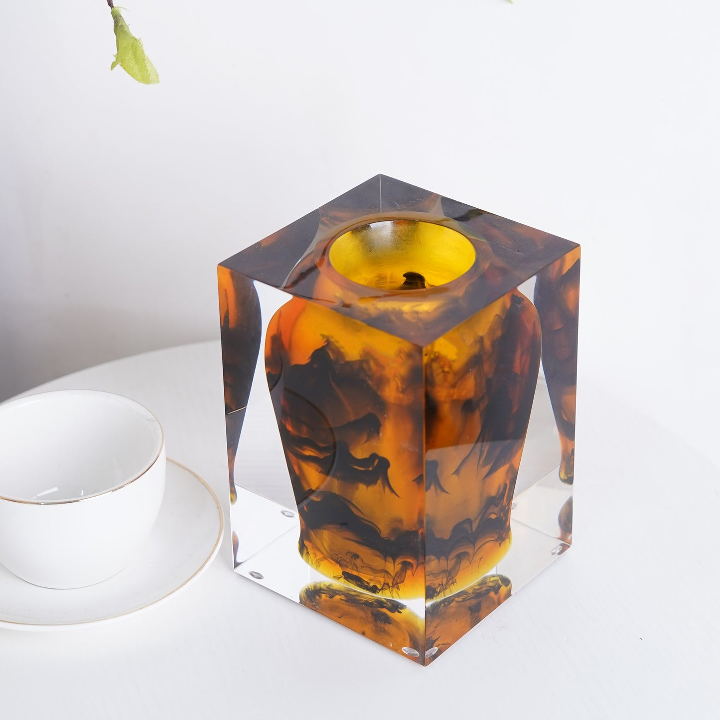 Amber Ink Wash Art Vase