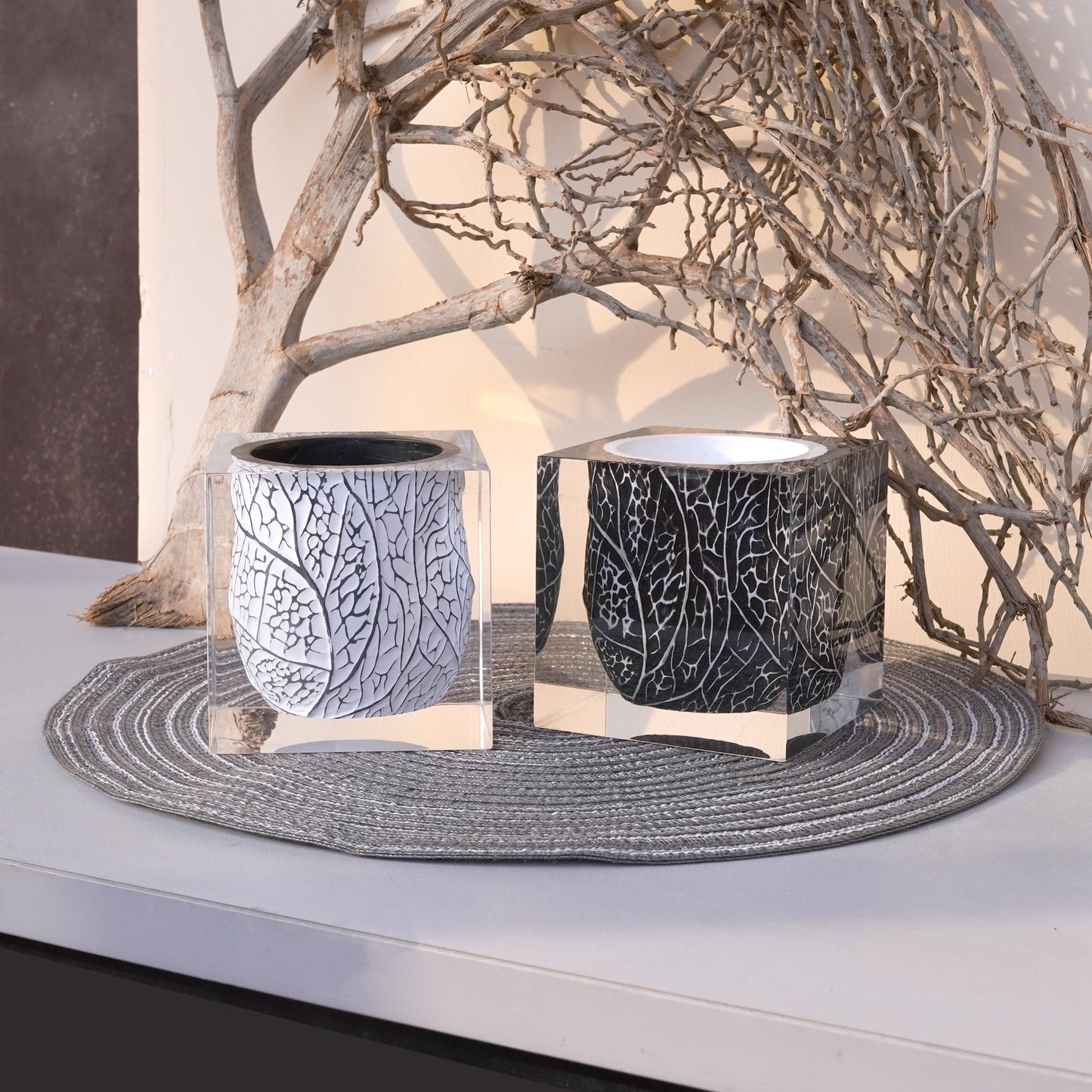 White Leaf Vein Vase