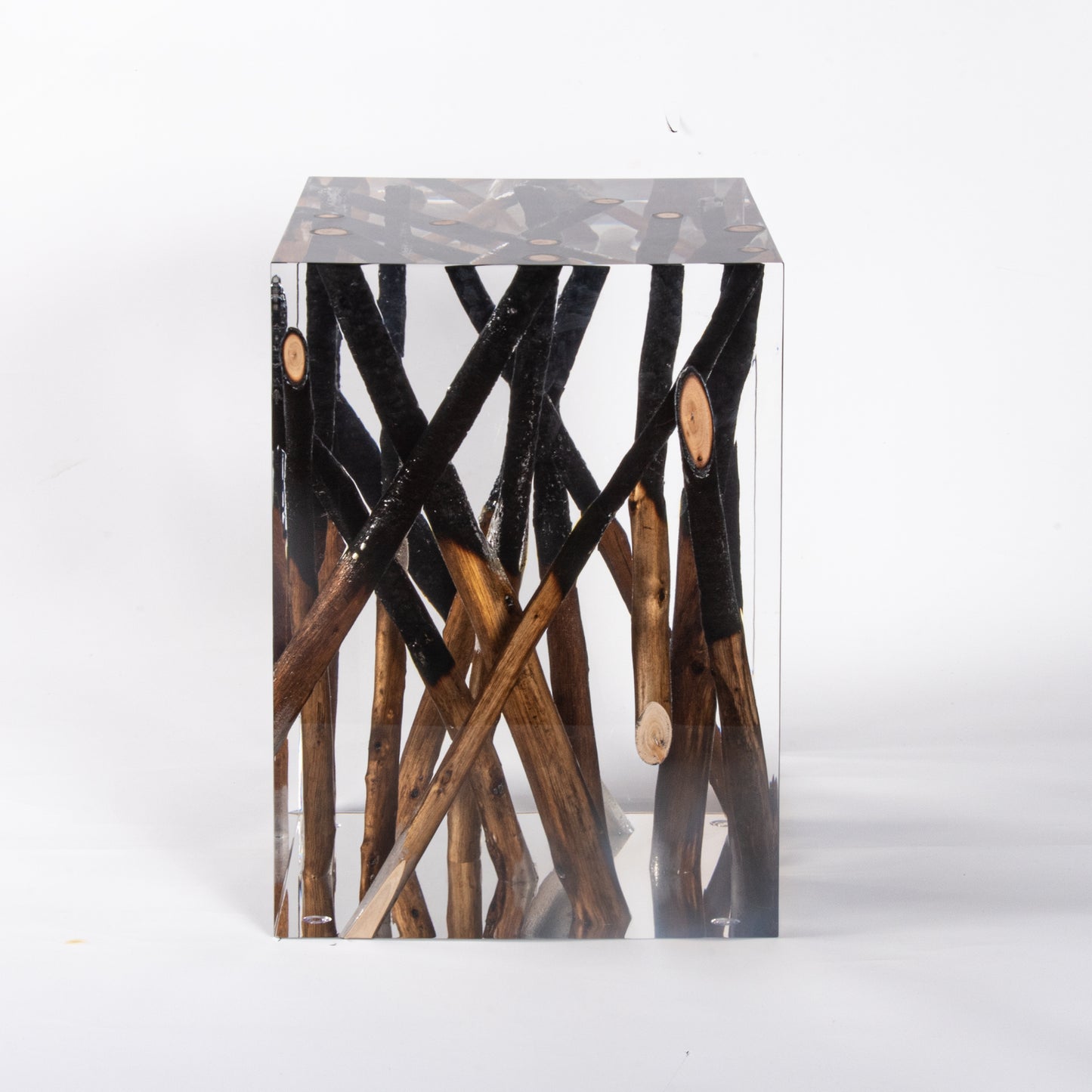 Half-burned Wood Log Stool Table