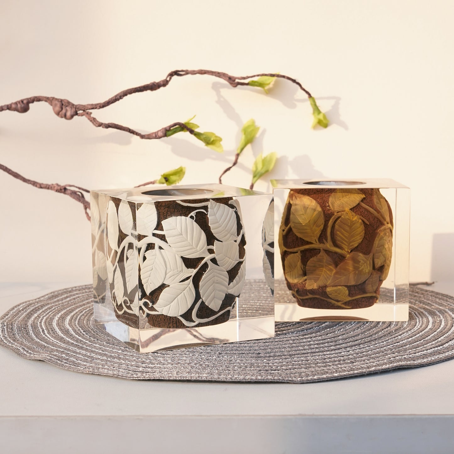 Antique Leaf Vine Vase -  White Vine