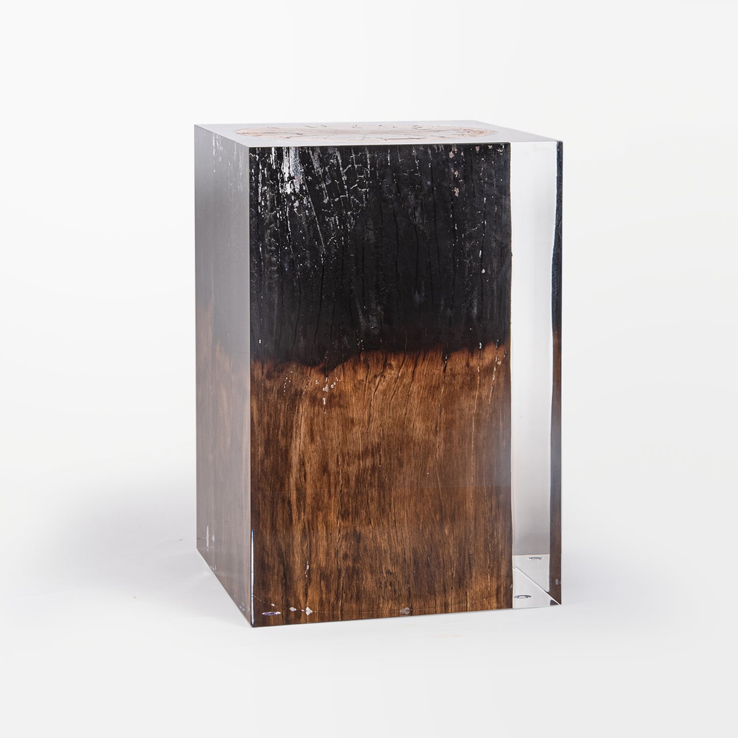 Half-burned Wood Stump Stool Table