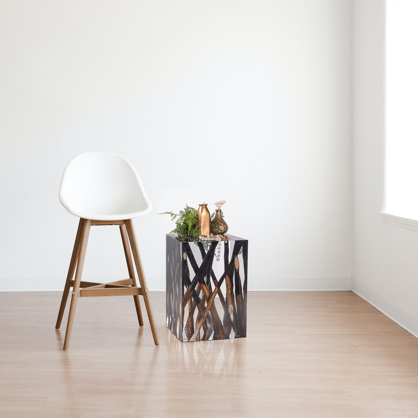Half-burned Wood Log Stool Table