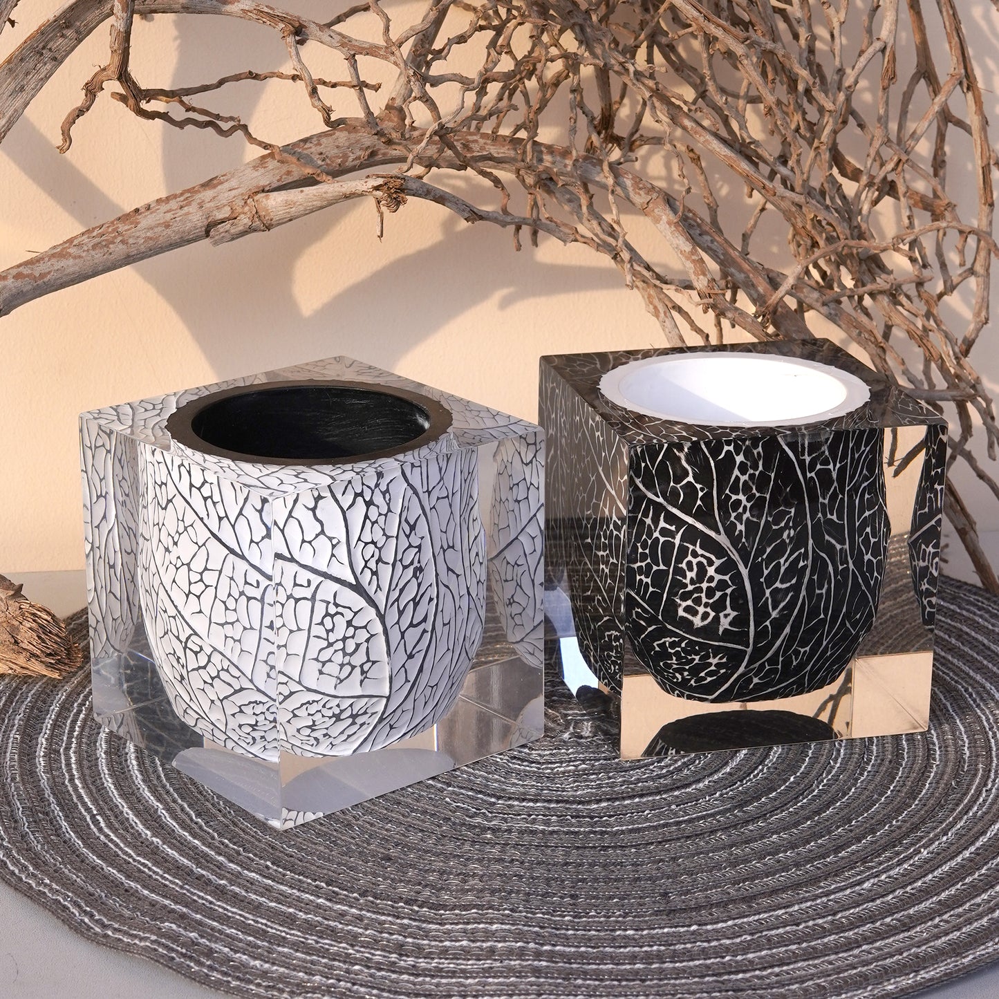 White Leaf Vein Vase