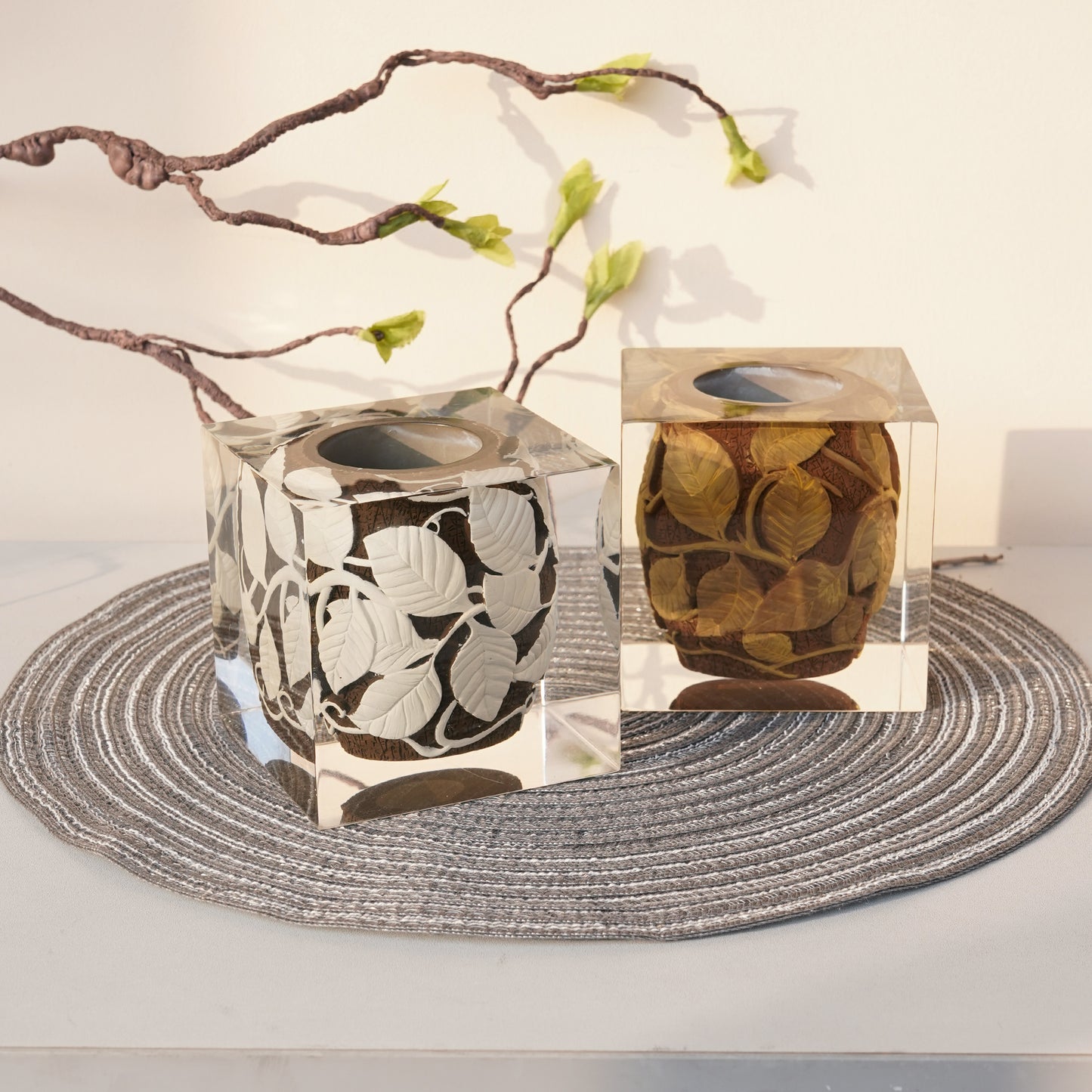 Antique Leaf Vine Vase -  White Vine