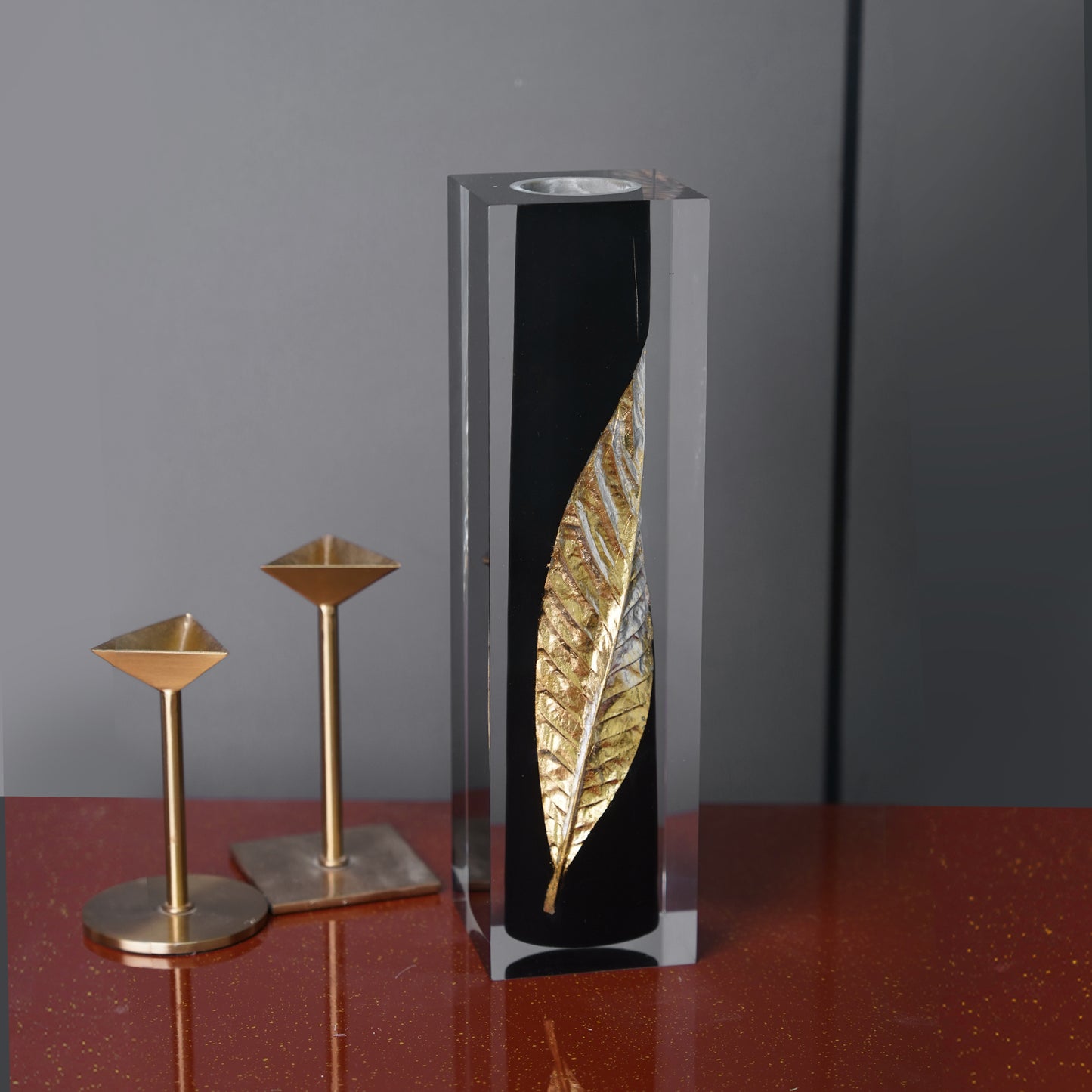 Gold Leaf Black Vase