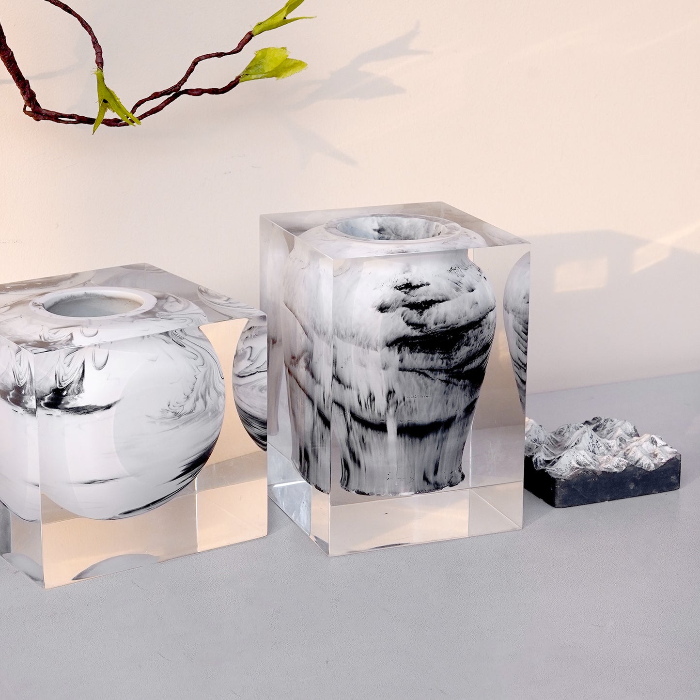 Ink Wash Art Vase - Black & White