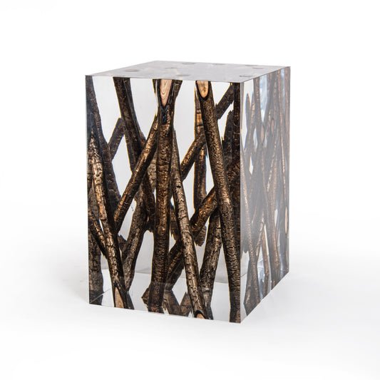 Gilded Burned Wood Log Side table