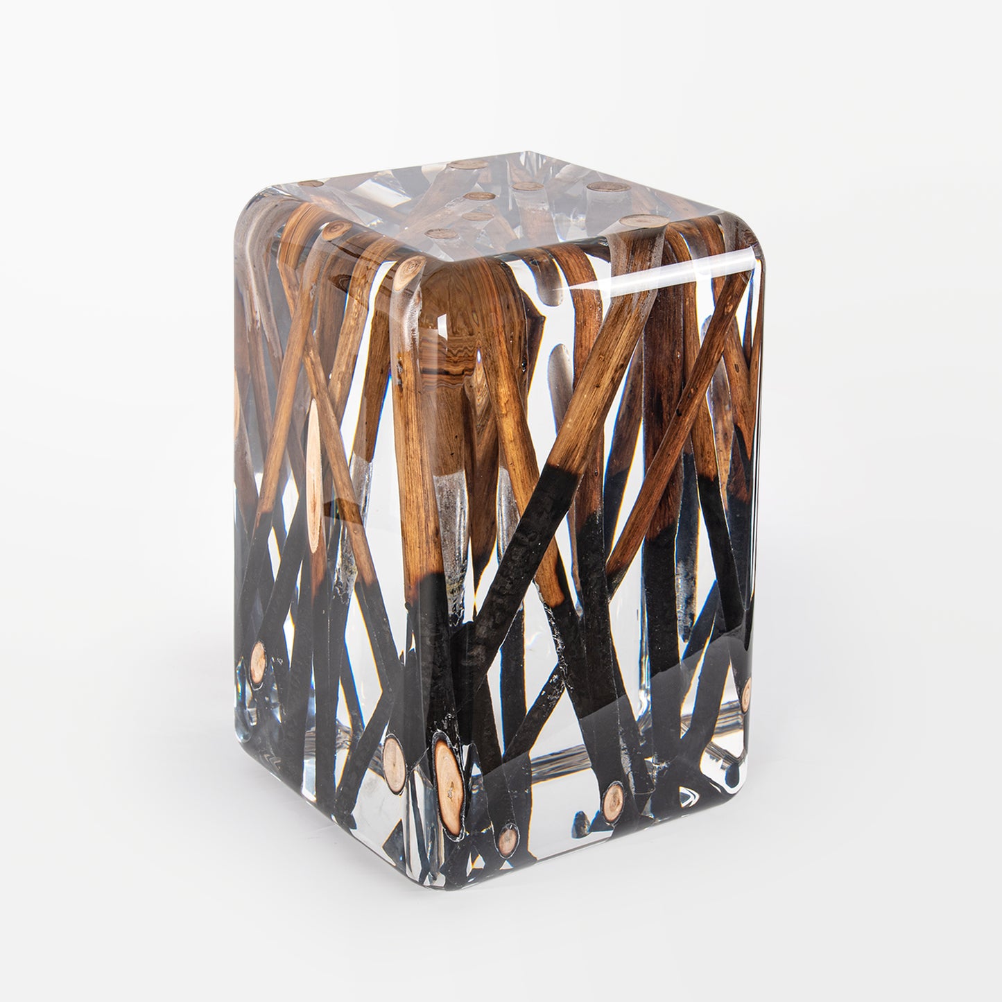 Half-burned Wood Log Stool Table