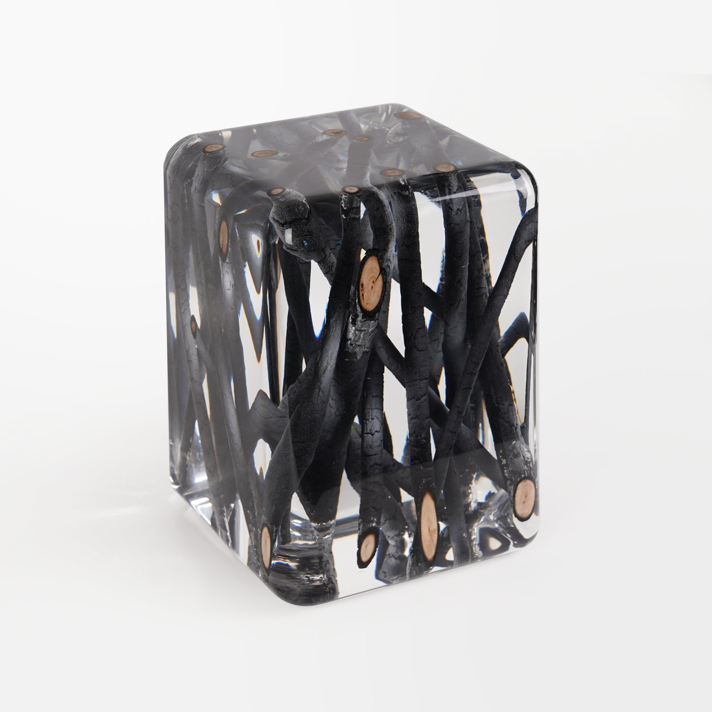 Burned Wood Log Stool Table