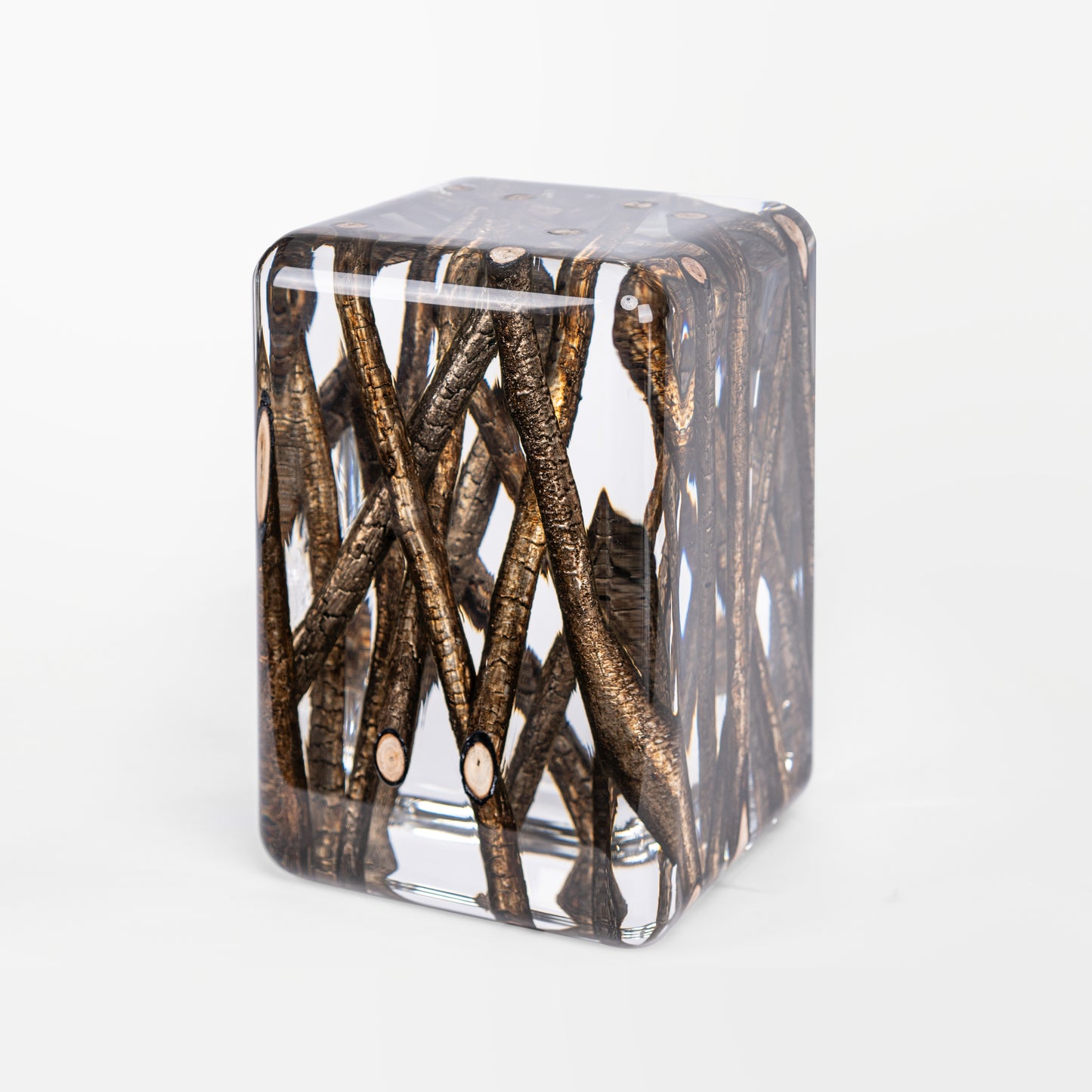 Gilded Burned Wood Log Side table