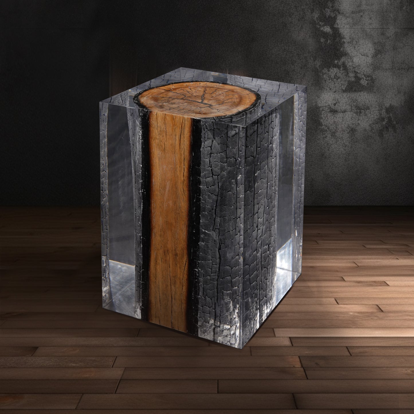 Burned Wood Stump Stool Table - Cut