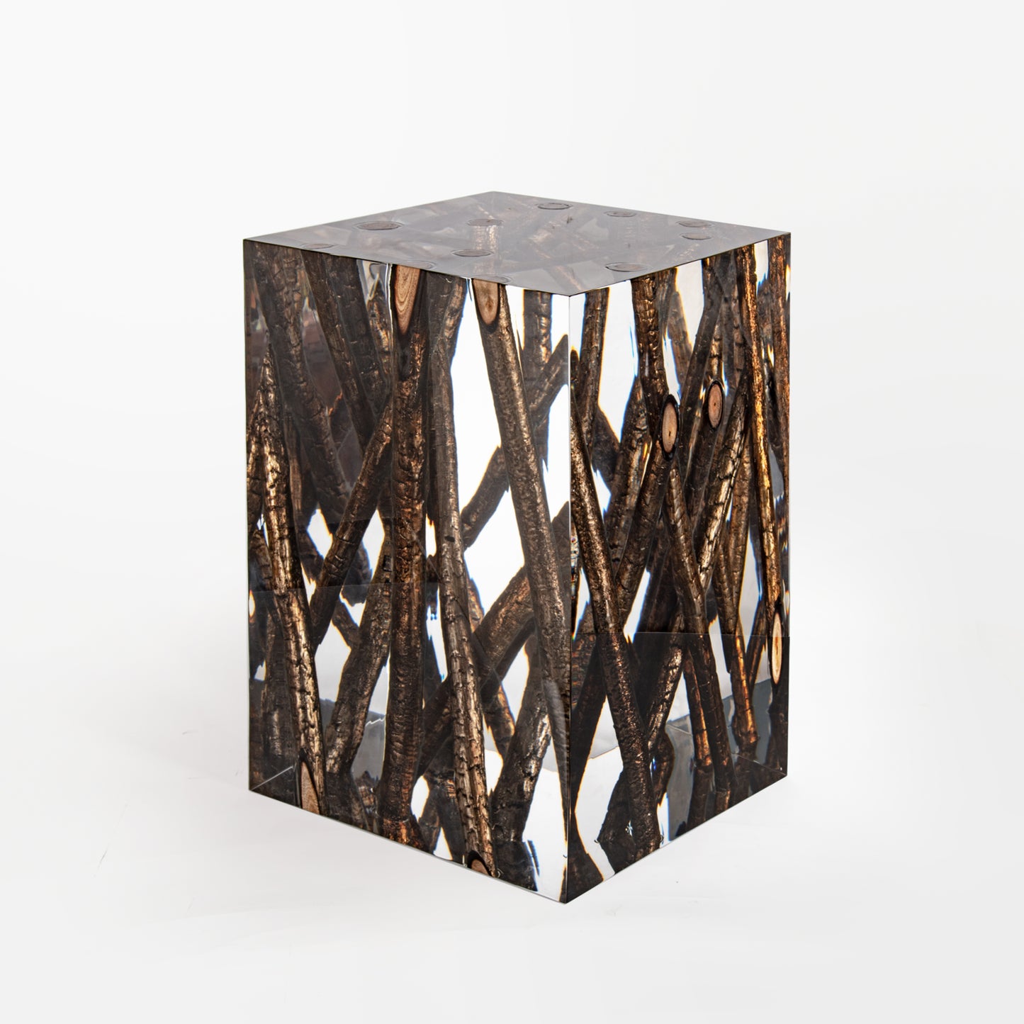 Bronze Burned Wood Pile Side table