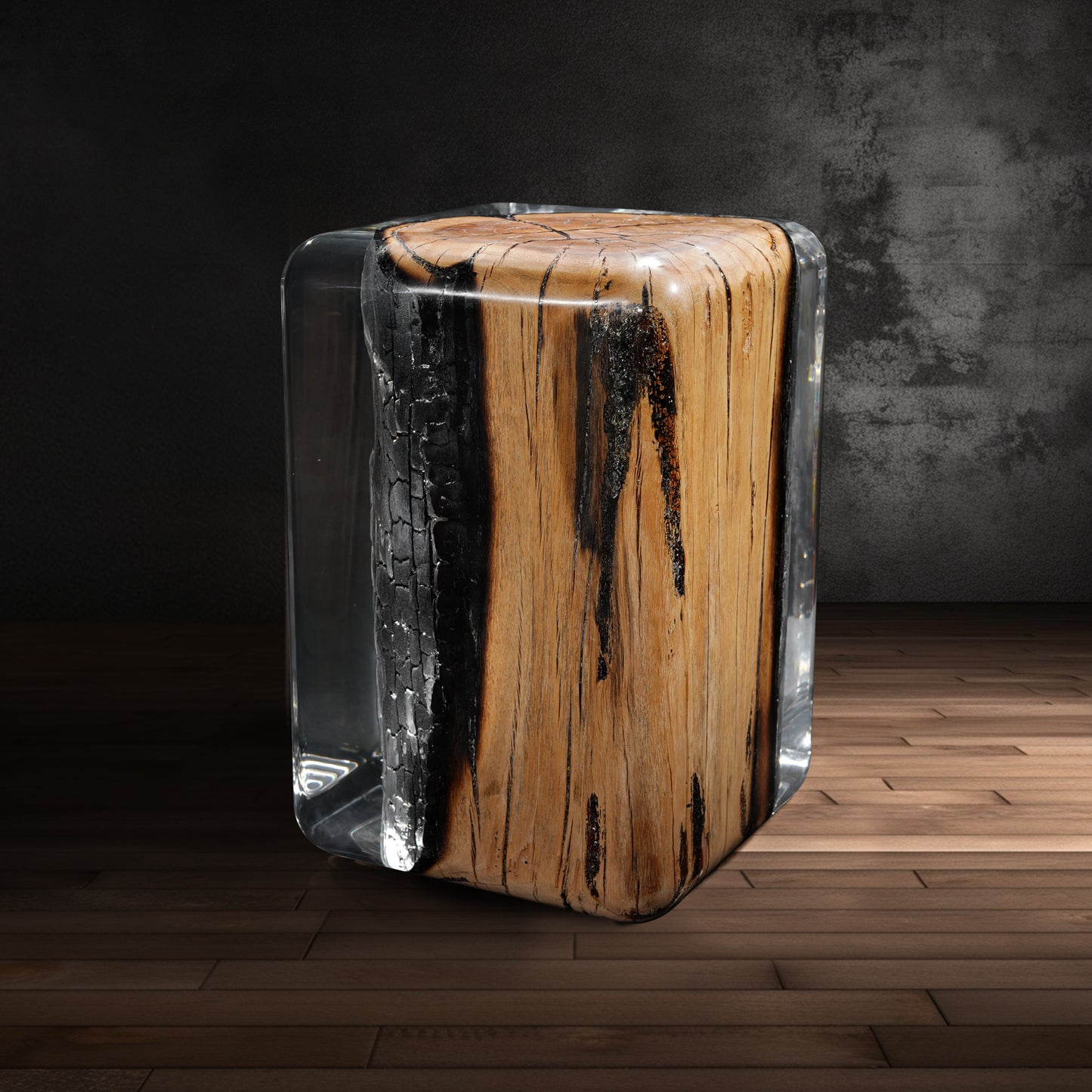 Burned Wood Stool Table - Fan