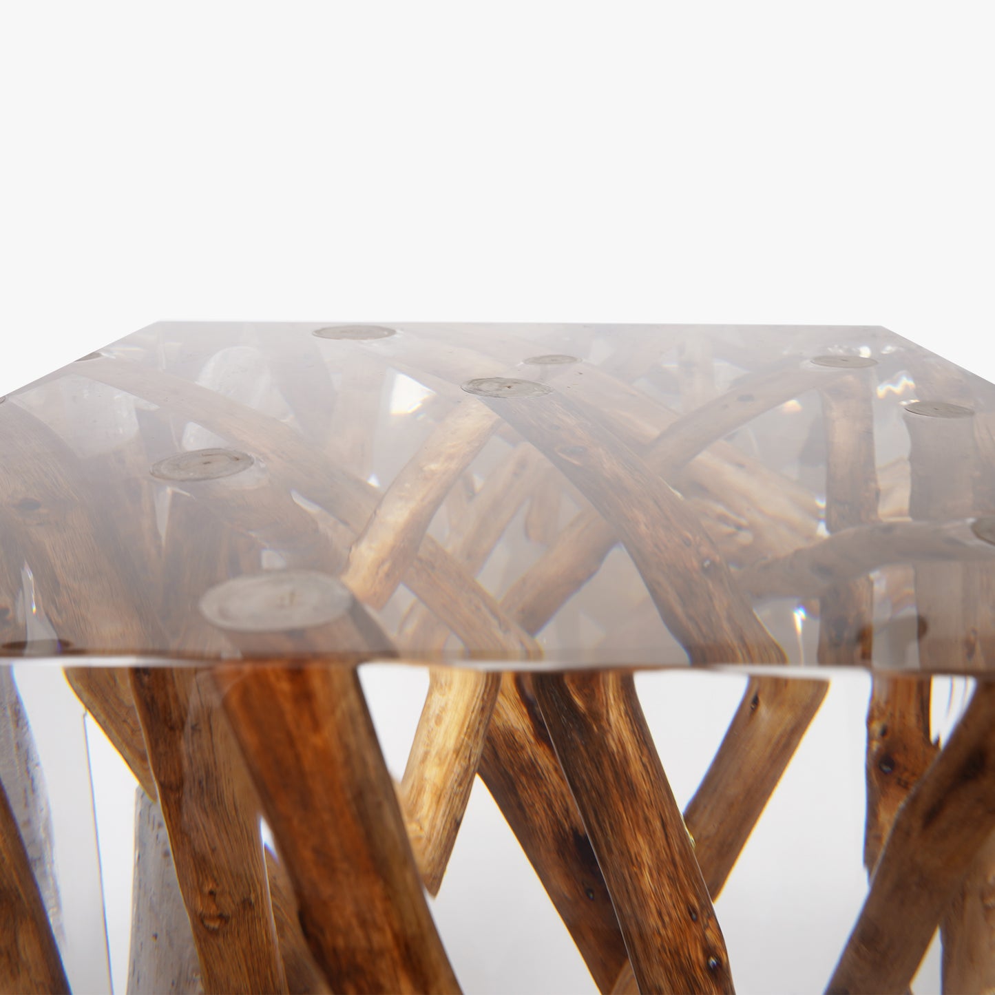 Raw Woodpile Stool Table