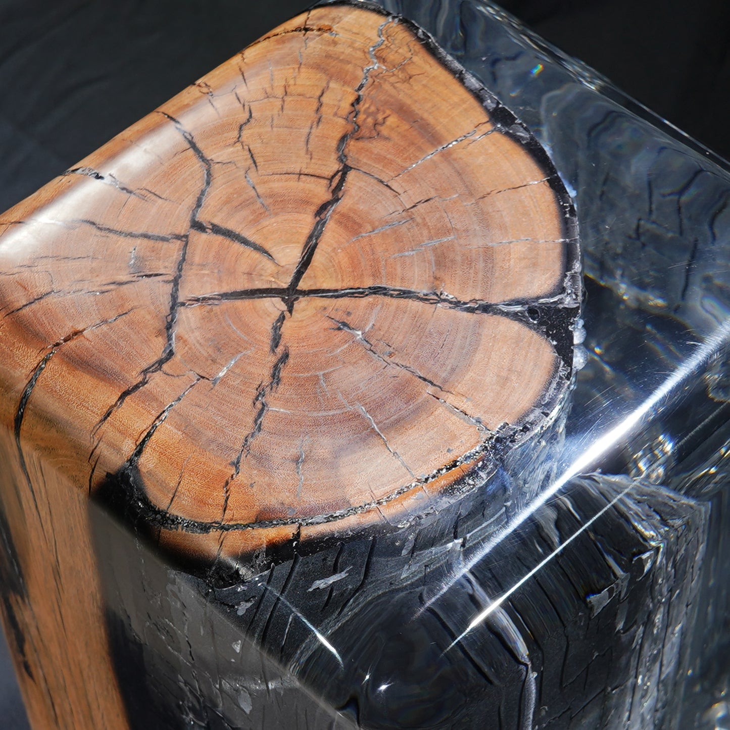 Burned Wood Stool Table - Fan