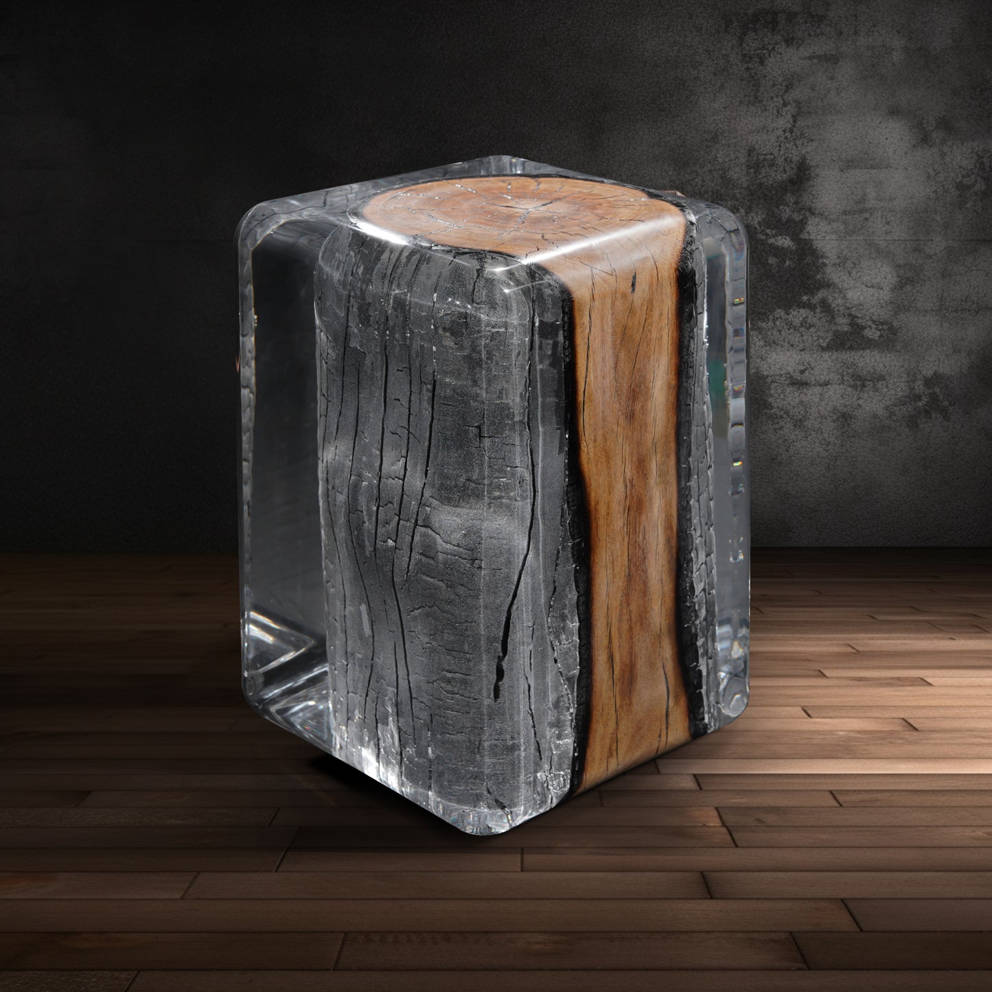 Burned Wood Stump Stool Table - Cut